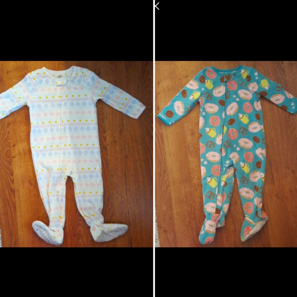 2 like-new fleece 18M girls' zipup footie pajamas